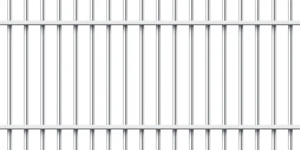 Vector illustration of Realistic metal prison bars isolated on white background. Detailed jail cage, prison iron fence. Criminal background mockup. Creative vector illustration