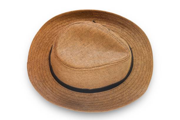 Top view of brown hat isolated on white background with clipping path. stock photo