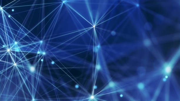 istock Blue abstract technology and engineering background with plexus elements and depth of field settings. 1329917363