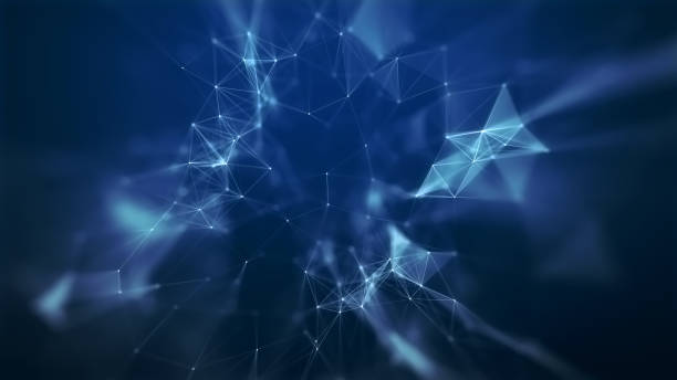 istock Abstract blue technology and communication background with plexus elements and depth of field settings. 1329917364