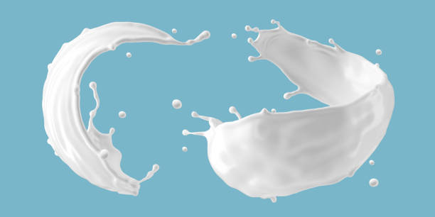 istock 3d render, set of white twisted splashes, splashing milk design elements. Abstract assorted liquid shapes clip art collection, isolated on blue background. White paint splashing 1329918405