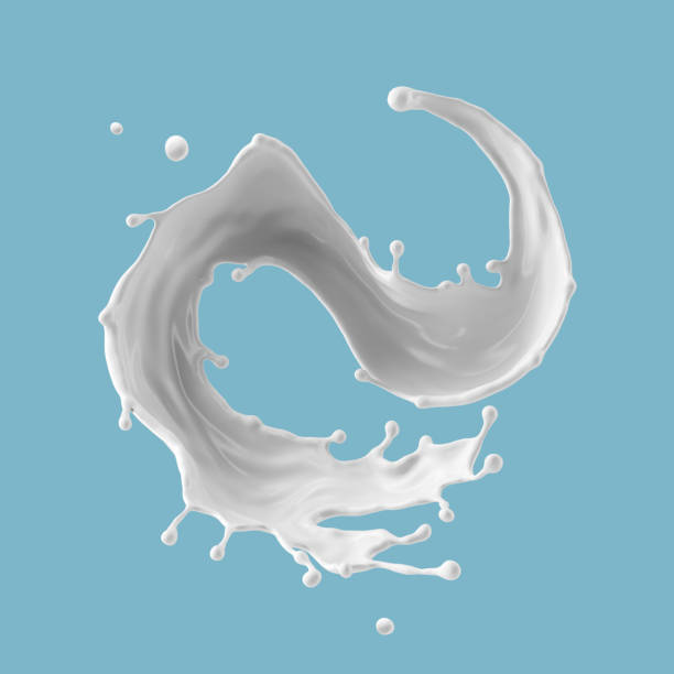 istock 3d render, wavy milk splash illustration. Abstract liquid clip art isolated on blue background. White paint splashing, Cosmetic moisturizing lotion 1329918410