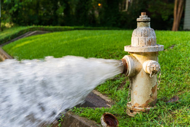 istock Open fire hydrant gushing water onto street. 1329921123