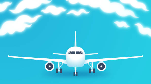 ilustrações de stock, clip art, desenhos animados e ícones de air travel plane with clouds - air vehicle airplane commercial airplane private airplane