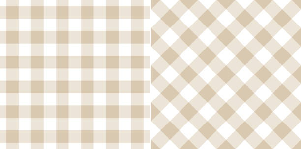 gingham-muster in hellbeige und weiß. nahtloses flaches vichy-design für frühling sommerhemd, rock, kleid, hose, picknickdecke, wachtuch, tischdecke, andere moderne baumwollmode textildruck. - gingan stock-grafiken, -clipart, -cartoons und -symbole