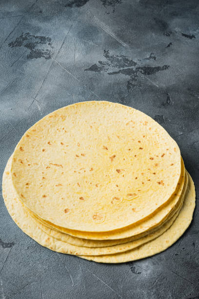 istock Homemade corn tortillas, on gray background  with copy space for text 1329923376