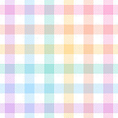 istock Gingham check plaid pattern for Easter design. Seamless pastel multicolored vichy tartan graphic vector in purple, blue, pink, orange, yellow, green, white for tablecloth, picnic blanket, other print. 1329924243