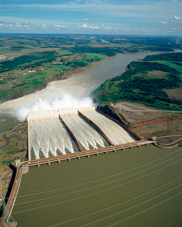 A closeup of flowing water in the dam