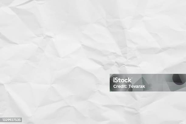 White Crumpled Paper Texture Background Stock Photo - Download Image Now - Crumpled Paper, Textured, Textured Effect