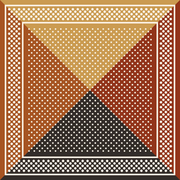 Scarf design in brown, orange, yellow gold with polka dot pattern and border. Square geometric vector for spring autumn winter scarf, bandana, shawl, hijab, other modern fashion textile print. Scarf design in brown, orange, yellow gold with polka dot pattern and border. Square geometric vector for spring autumn winter scarf, bandana, shawl, hijab, other modern fashion textile print. silk scarf stock illustrations