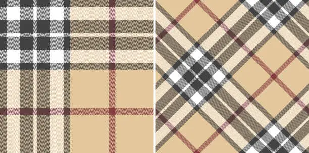 Vector illustration of Tartan plaid pattern in grey, beige, red, white. Seamless traditional Thomson tartan check graphic vector for scarf, carpet, rug, blanket, duvet cover, other spring summer autumn winter textile print.