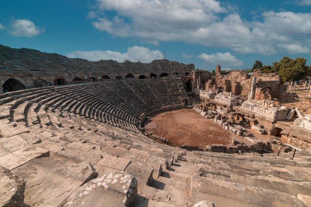 Ancient ruins and amphitheatre in Side Antalya, Turkey.