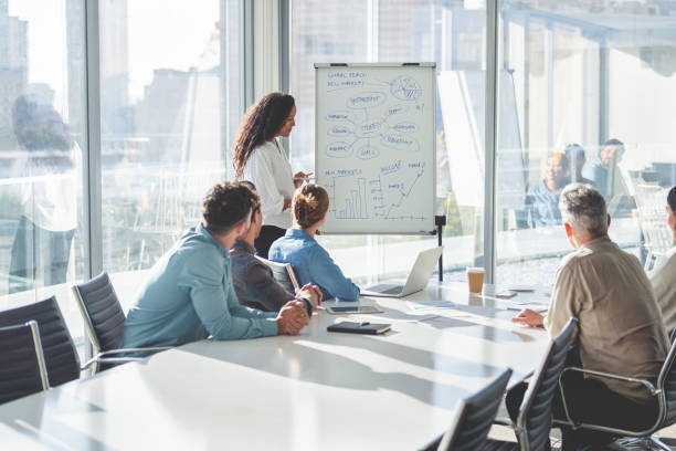 istock Business people watching a presentation on the whiteboard. 1329935289