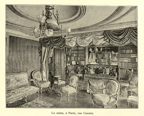 Vintage photograph of Salon of Camille Flammarion's house, Rue Cassini, Paris, 1890s
