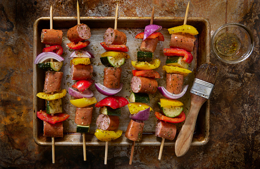 BBQ Italian Sausage and Pepper Kebabs ready for the Grill