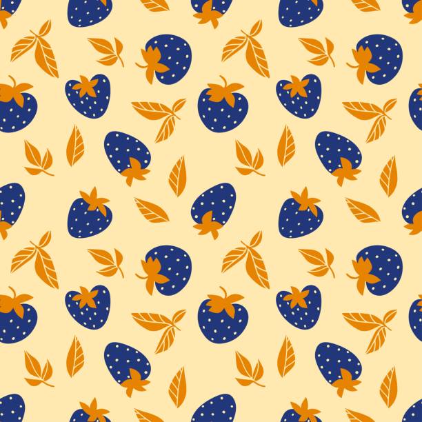 blaue erdbeere nahtloses fruchtmuster auf gelbem hinterwuchs. - backgrownd stock-grafiken, -clipart, -cartoons und -symbole