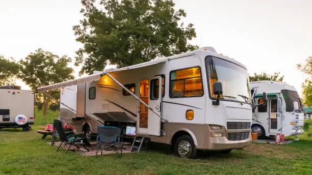 Camping at sunset at a Rv resort