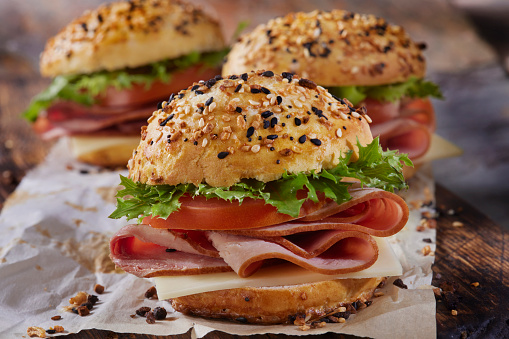 Everything Bagel Spiced Ham and Cheese Sliders with Lettuce and Tomato