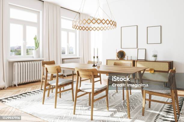 Scandinavian Domestic Dining Room Interior Stock Photo - Download Image Now - Dining Room, Home Interior, Domestic Life