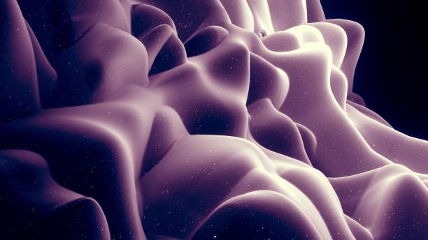 istock 3d render. Abstract waves of soft black matte material with light inner glow and glitters on surface. Abstract geometric surface like landscape or terrain, extrude or displace 3d noise. 1329938132