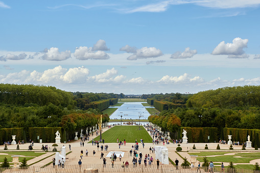 Versailles, France-April 1, 2013. Versailles Garden Landscape, France, with People