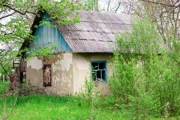 istock Overgrown abandoned house in a country 1329949213