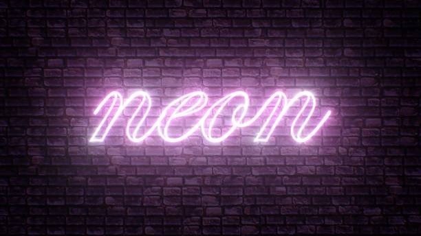 Flickering Retro Neon Sign Glowing Night Light Illuminated Brick Wall - Abstract Background Texture