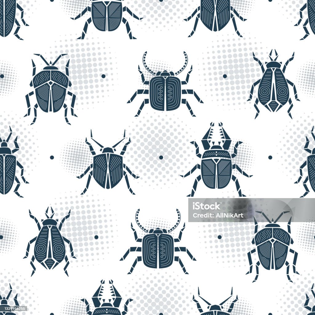Bug Pattern Grey Geometric Bugs Halftone Retro Monochrome Seamless Pattern Colorful ...