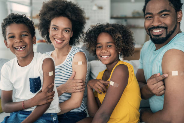 istock Portrait of a vaccinated family 1329957761