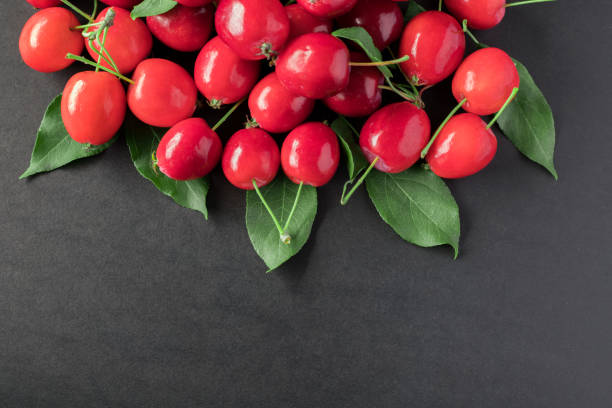 istock Little red wild apples on black background. 1329963778
