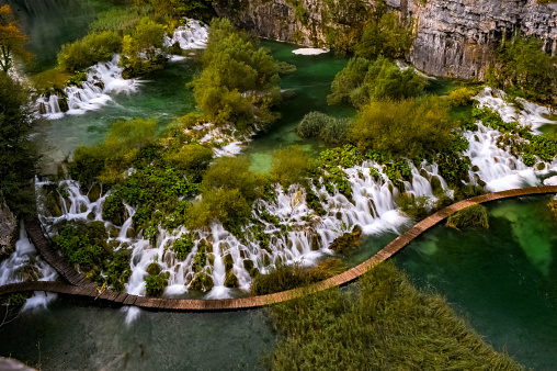 Waterfalls panorama in Plitvice Lakes National Park, Croatia, Europe