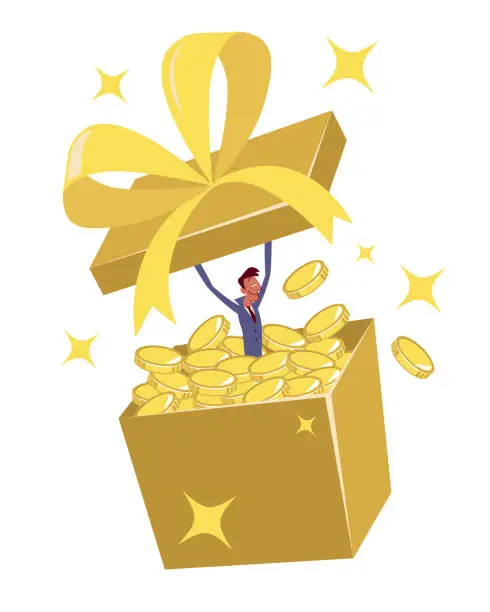 Vector illustration of Happy businessman opening a big gift box
full of money