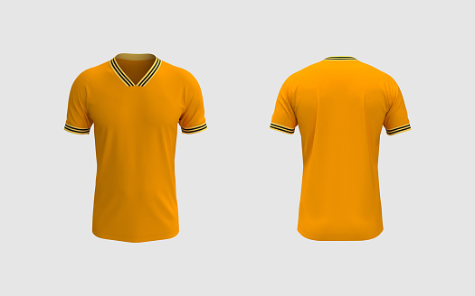 men's soccer t-shirt mockup in front and back views, design presentation for print, 3d illustration, 3d rendering