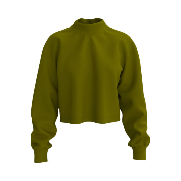 Blank cropped sweater mockup Blank cropped sweater mockup, 3d rendering, 3d illustration olive green shirt stock pictures, royalty-free photos & images