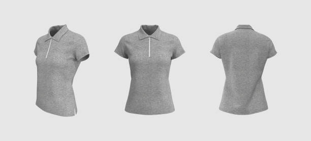istock Blank collared shirt mockup in front, side and back views 1329967473