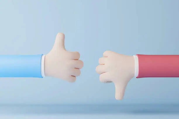 Photo of Hand of thumb up like and dislike. Customer satisfaction survey concept. 3d illustration