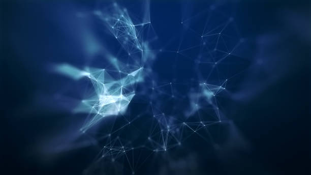 istock Abstract blue technology and communication background with plexus elements and depth of field settings. 1329985655