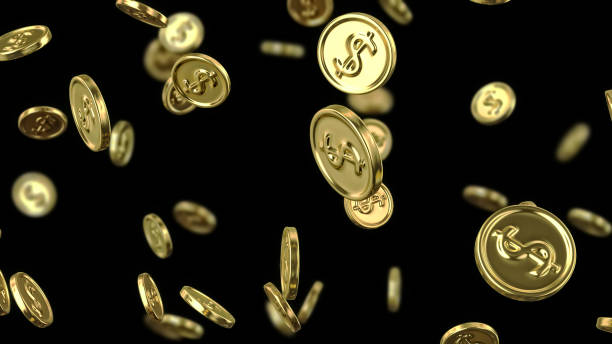 istock Falling gold coins with a dollar symbol on a black background. 1329985670