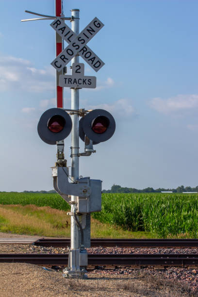 istock Railroad crossing sign in a rural setting 1329986127