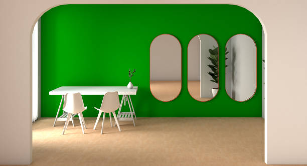 istock 3d rendering of the study room with green wall and mirror. Frame with panel on the left and right. 1329988129