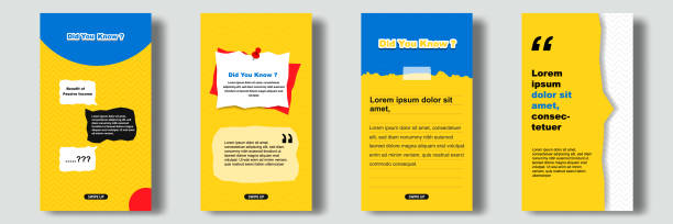 social media tutorial, tipps, trick, wussten sie, post feed stories banner layout vorlage mit haftnotiz designelement und abstrakten nahtlosen linienmuster hintergrund. - freizeitspiel fotos stock-grafiken, -clipart, -cartoons und -symbole