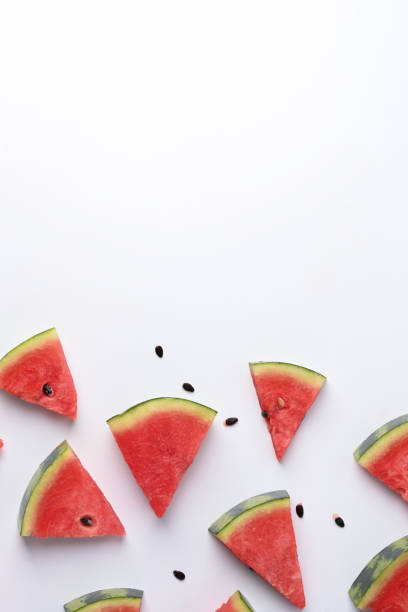 istock Fresh sliced watermelon isolated on white background. 1329994038