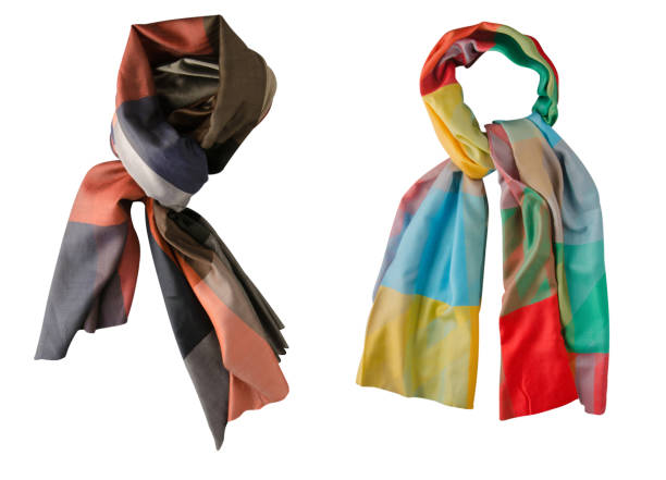 scarf summer. multicolored scarf. scarf top view - neckerchief imagens e fotografias de stock