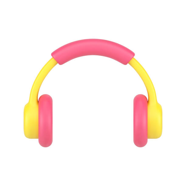 istock Music headphones 3d icon. Volumetric audio headset with soft accents 1329995500
