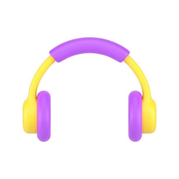istock Mobile headphones 3d icon. Professional yellow headset with purple accents 1329995511