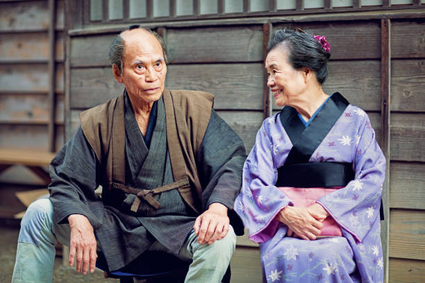 istock Portrait of old Japanese edo couple 1329997586