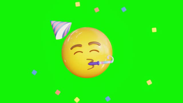 Animated party face emoji. Emoticon stock video. 3d render. Seamless loopable. Isolated background.