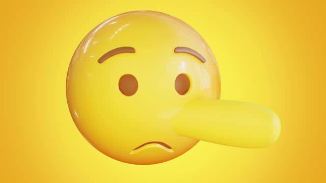 Animated Pinocchio emoji. Emoticon stock video. 3d render. Seamless loopable. Isolated background.