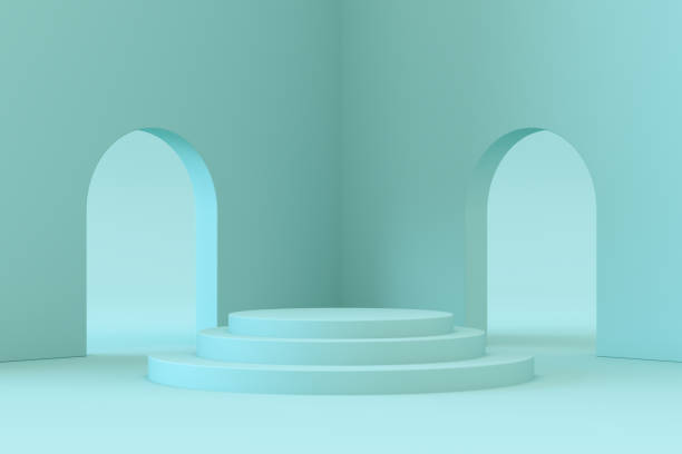 istock Empty Product Stand, Platform, Podium, Exhibition, Blue Background 1329998682