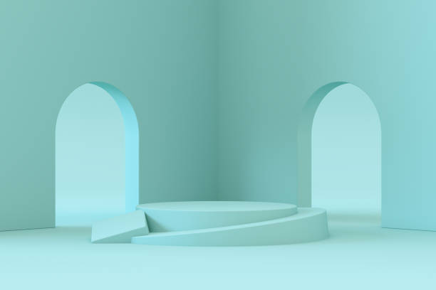 istock Empty Product Stand, Platform, Podium, Exhibition, Blue Background 1329998911